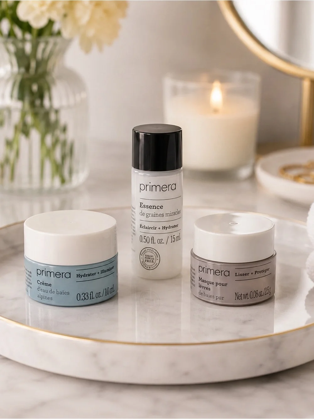 Primera Skincare Travel Set Alpine Berry Cream Lip Mask Essence Bundle